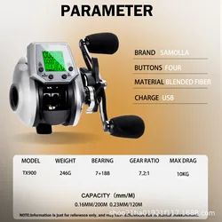 Carrete baitcasting electrónico con pantalla USB y sensor temperatura