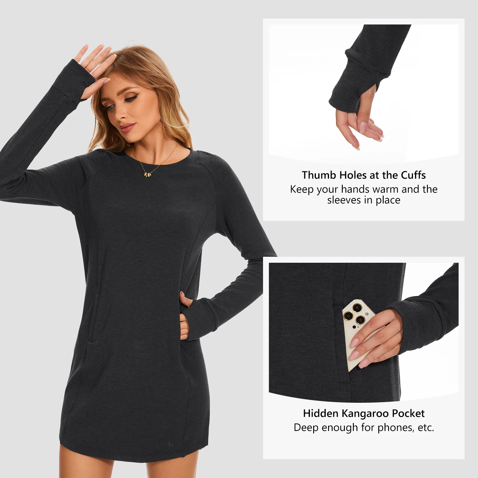 Vestido de lana Lightbare para mujer – manga larga y bolsillo térmico - imagen 5
