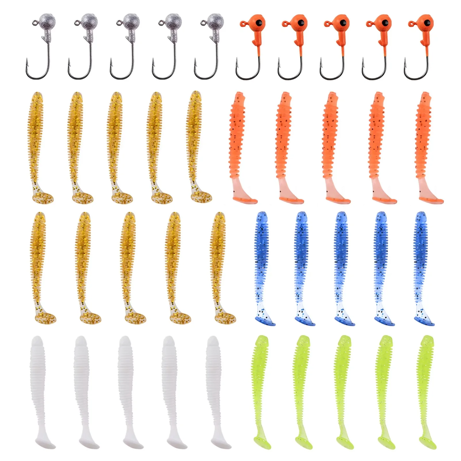 Goture 40 unids/lote juego de Señuelos de Pesca Swimbait gusano suave manivela anzuelo anzuelo aparejos de pesca artificiales accesorios para lubina trucha