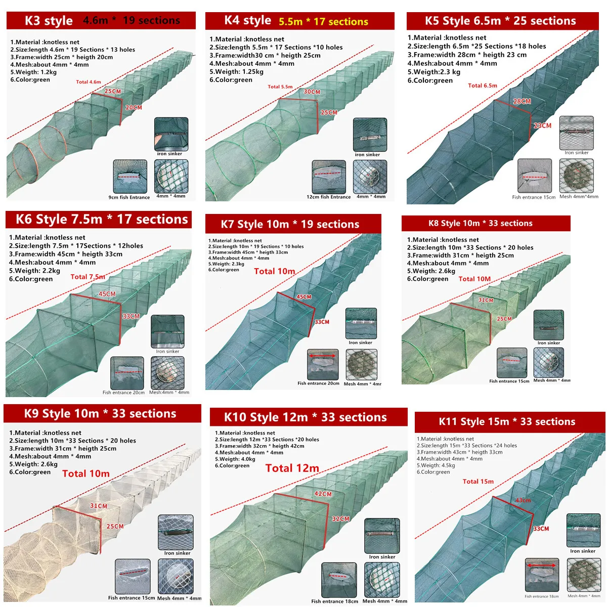 POUI COME DREAM-Caja De Pesca De 1,3 M a 27M, accesorios De Pesca, herramienta De captura De camarones, cangrejo, Anguila, trampa para tierra, Red De pescado - imagen 4