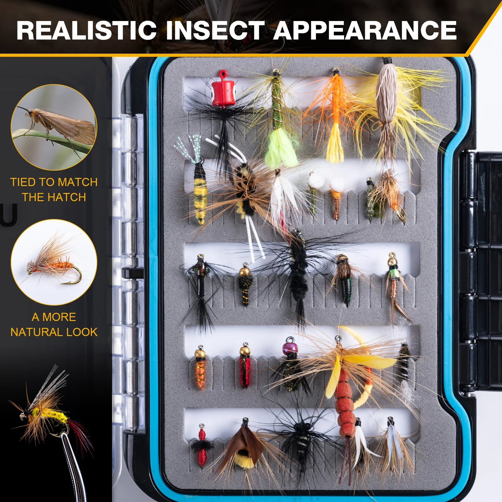 Goture-Juego de Señuelos de Pesca con moscas de insectos, anzuelo de acero rico en carbono, mariquita, mosca seca, serpentina de pesca, atado, cebos artificiales - imagen 4