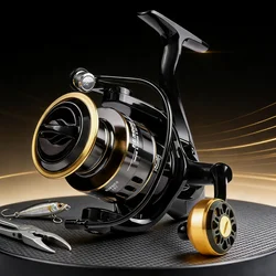 Carrete de Pesca Giratorio Profesional Ultraligero 1000~7000, Relación de Engranajes 5.2:1, Carrete de Pesca Giratorio con Carrete de Metal CNC para Agua Dulce y Agua Salada