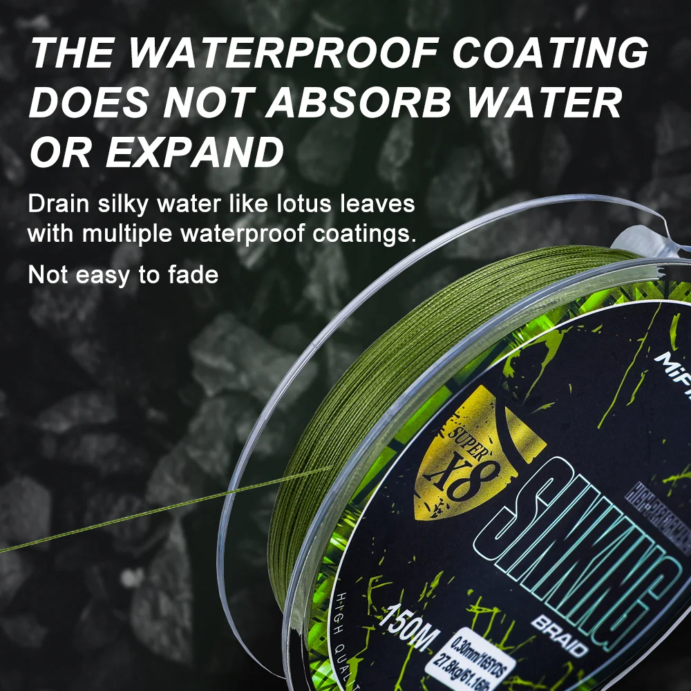 MIFINE SINKING X8 línea de pesca mejorada 150M 18LB-67LB trenzada súper fuerte 8 hebras multifilamento PE línea accesorios de alambre de carpa - imagen 3