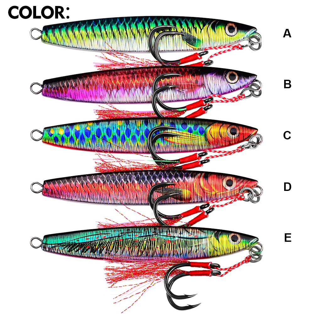 Proberos-SEÑUELOS DE Pesca de Mar, anzuelos de Metal de hundimiento rápido de 5 piezas, simulación Artificial con pluma, 78g-12cm - imagen 3