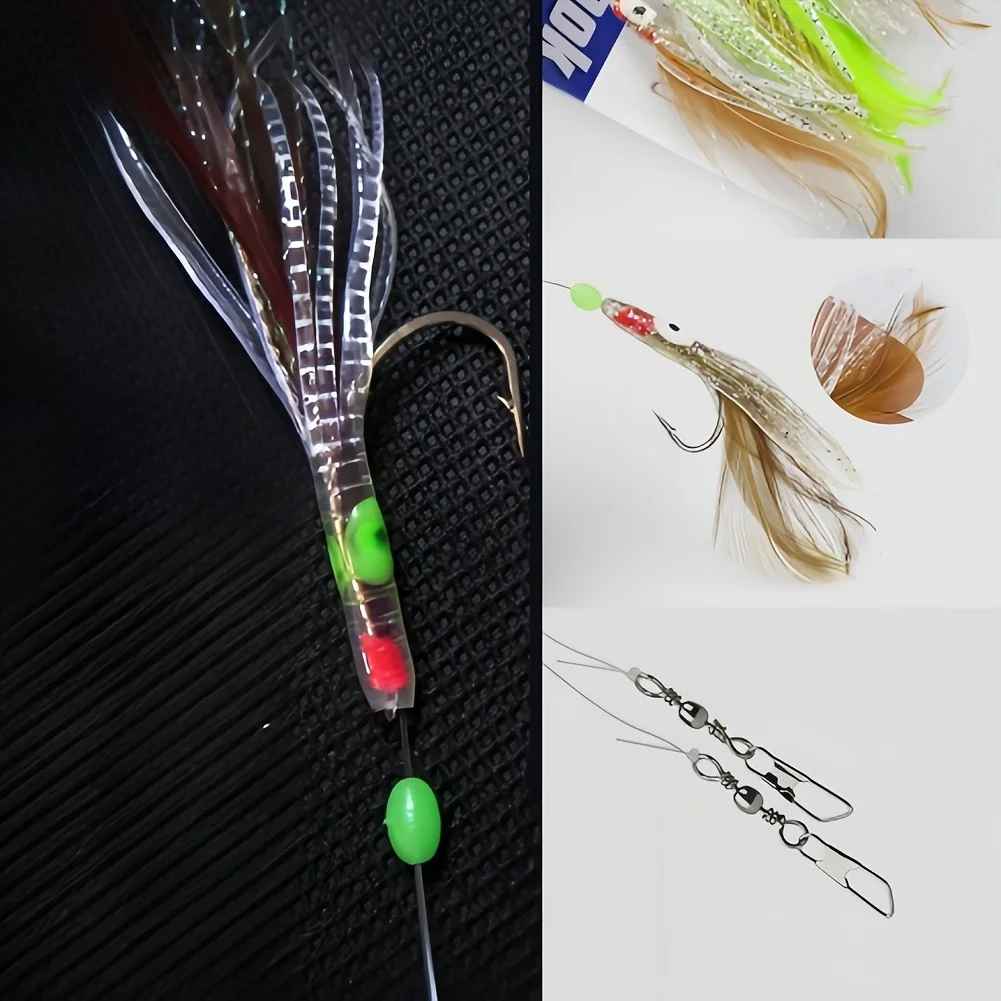 Juego de 3 bolsas de aparejos de cebo, anzuelos luminosos de cuerda para pesca nocturna, señuelo de camarón suave, cebo de Surf con anzuelo afilado, anzuelos de pulpo, 15 Uds. - imagen 3