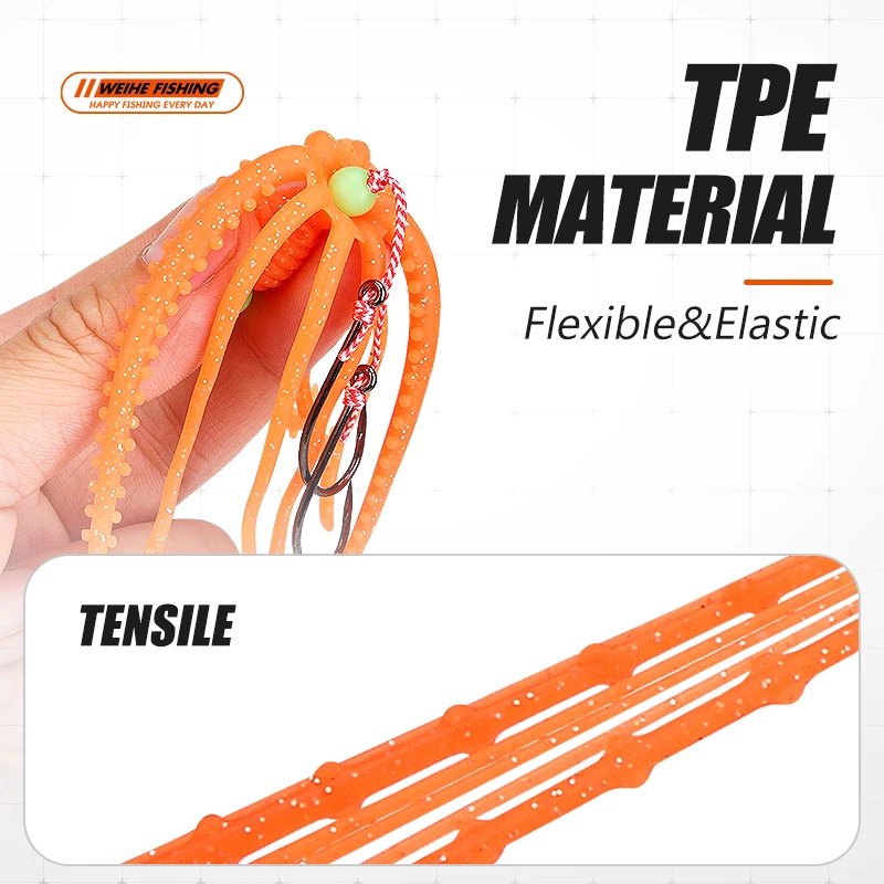 WEIHE-señuelo de pulpo suave, Mini calamar con anzuelo, 15cm, 10g, pesca en el mar, cebo de pulpo, TPE, 1 ud./5 unidades - imagen 2