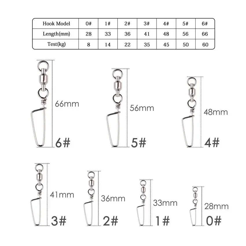 Conector giratorio de pesca, rodamiento de bolas, 0 #-6 # para señuelo de anzuelo, accesorios de pesca de carpa, 10 Uds. - imagen 2