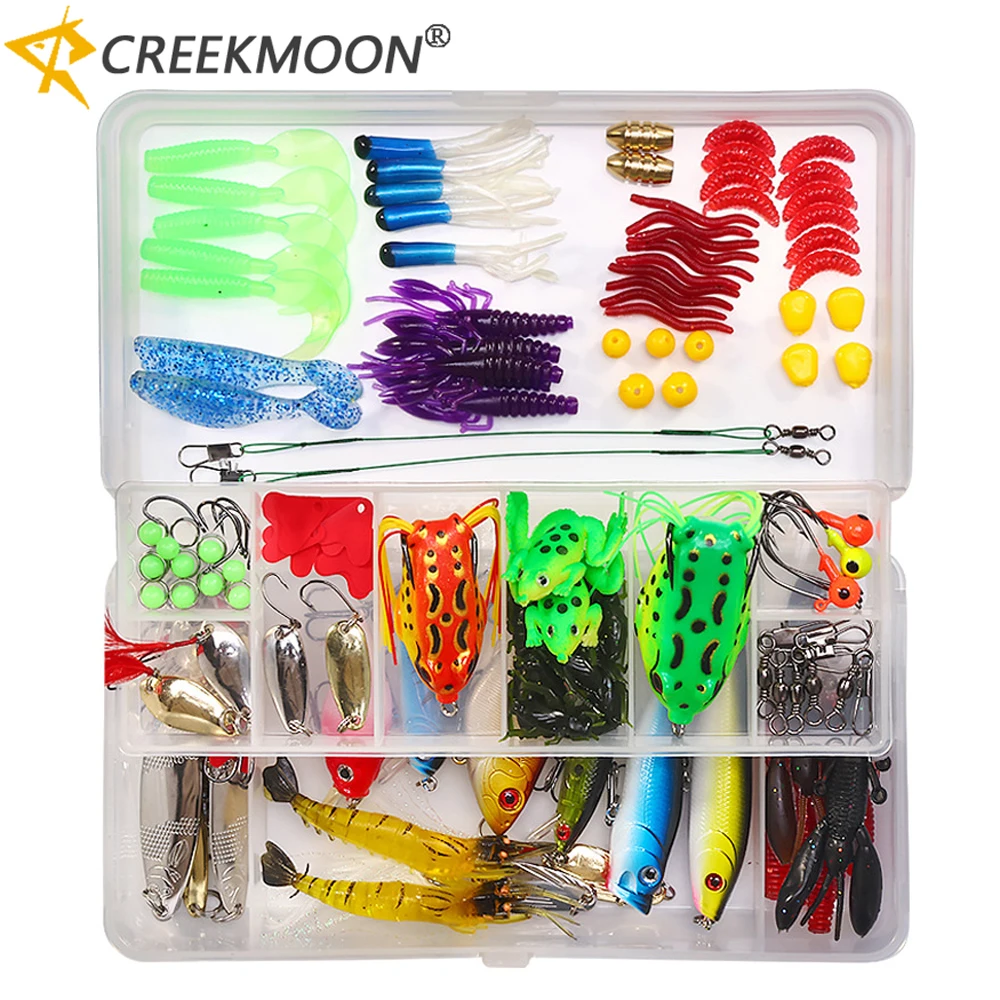 141 unids/caja, juego de señuelos de pesca de mar variados, cebo de pesca duro de Metal, cuchara giratoria para lubina, cebos blandos con aparejos afilados, caja de señuelos