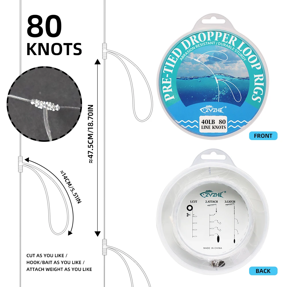 ZYZ, 1 unidad, aparejos de pesca con gotero preatados, 10/20/30/40LB, 80 nudos, carrete de sedal, aparejos de pesca hechos a mano - imagen 2