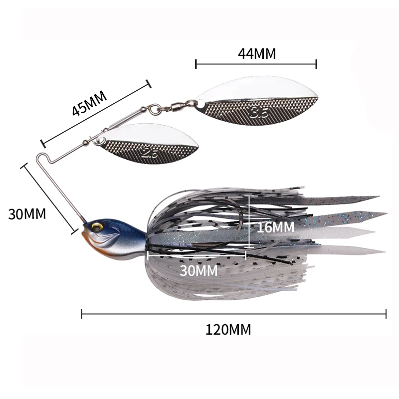 Spinnerbait-Cabeza de plantilla de Metal de goma con falda de silicona, cuchillas giratorias, señuelo japonés de agua salada, Pesca de carpa, 1 piezas, 9020 - imagen 3