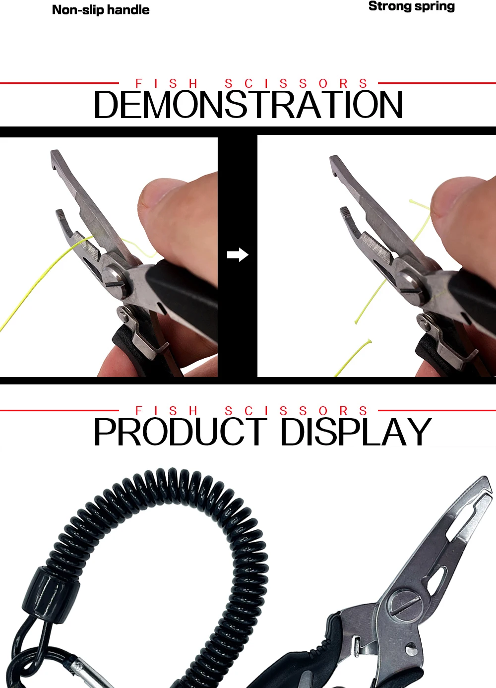 Demuestre la versatilidad de las tijeras de pescado con un mango fuerte de primavera y no deslizamiento para un corte y manejo efectivos