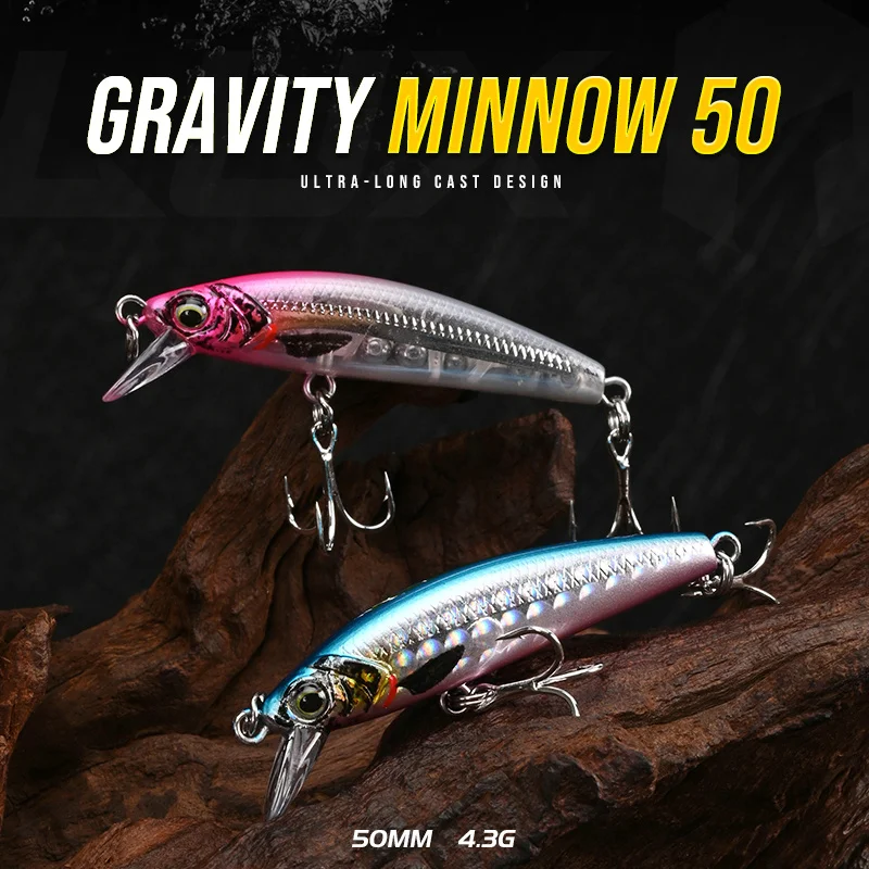 BLUX Gravity Minnow-señuelo de pesca termorretráctil de 50mm de largo, Wobbler de 4,3g para agua dulce, agua salada, Lucio, cebo de plástico duro