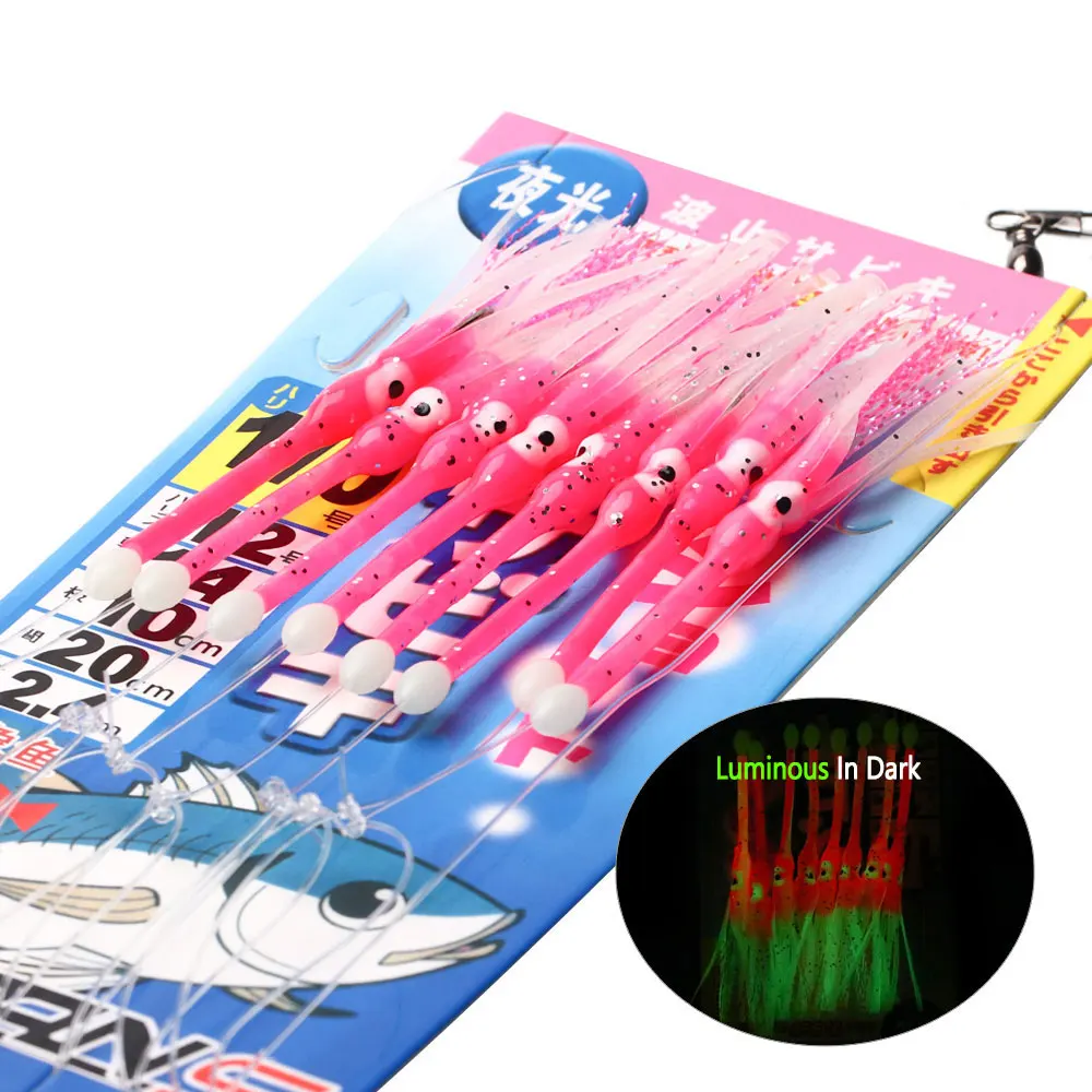 Bimoo-anzuelos luminosos de pulpo Sabiki, anzuelos de cuerda de oropel, Flashabou, Saury, calamar, caballa, aparejos de Pesca de agua salada, 1 paquete - imagen 4