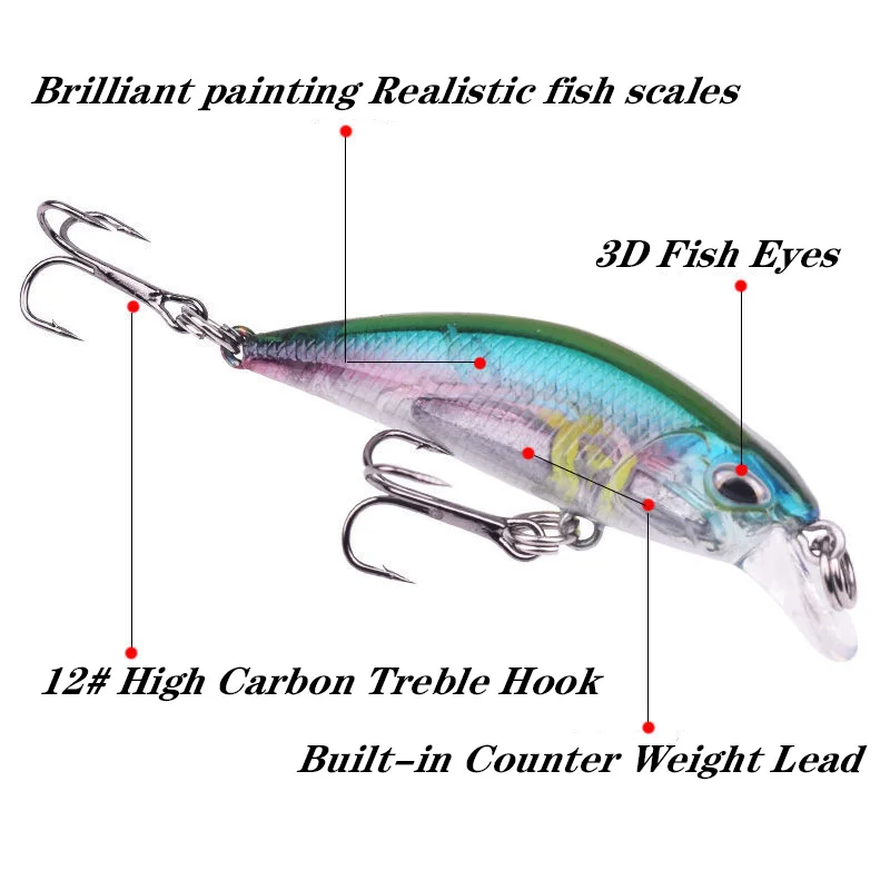 Señuelo de pesca que se hunde, cebo duro Artificial para trucha y lubina, 55mm, 48HS, 1 unidad - imagen 4