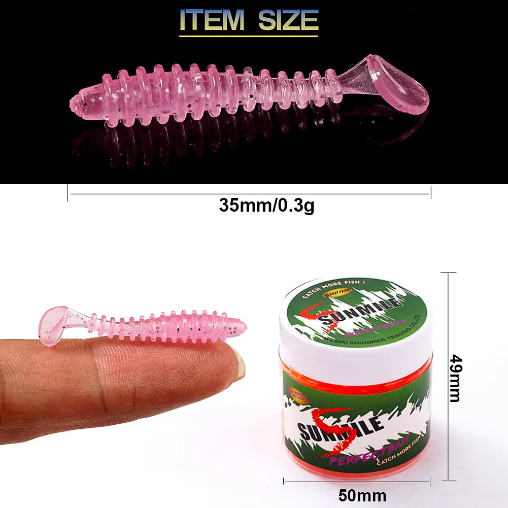 SUNMILE-cebo suave de pesca, cebos artificiales de gusano, 35mm/0,3g, 30 unids/lote, Wobblers de pesca en roca, Leurre Souple, señuelos de trucha - imagen 4