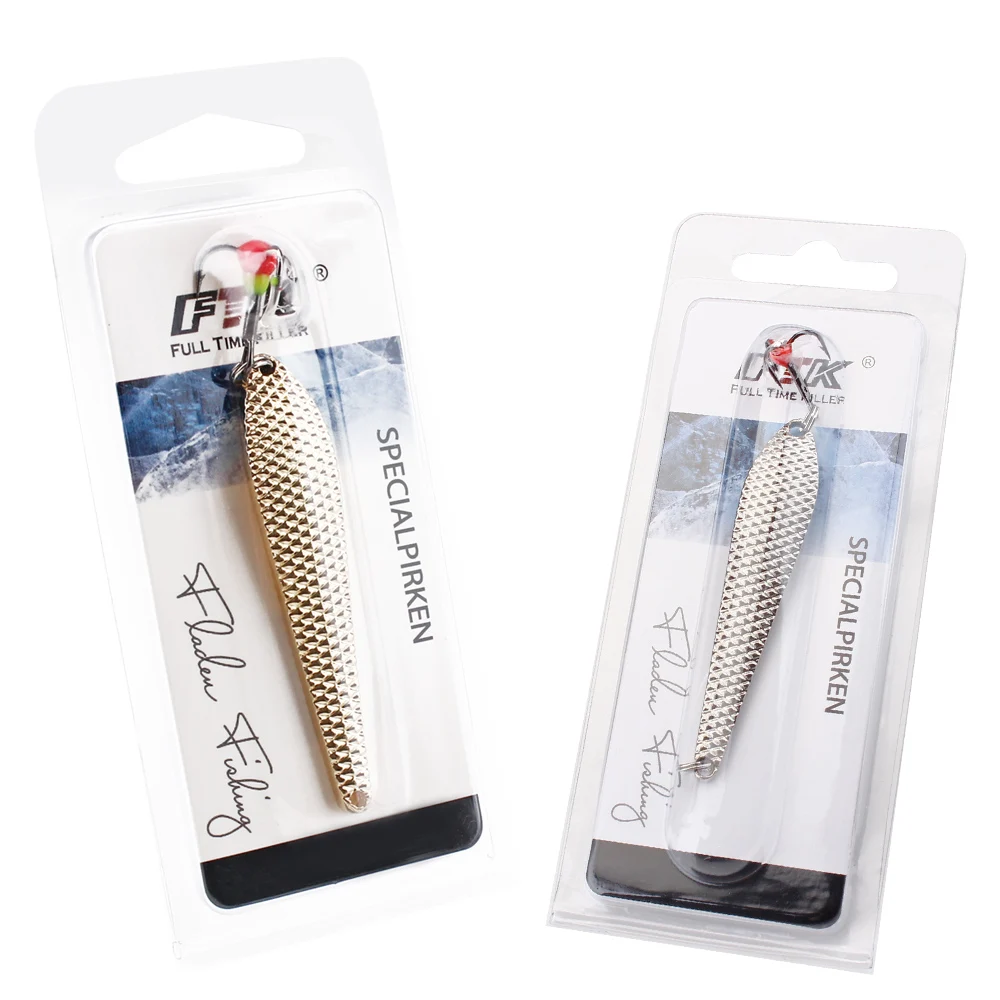 FISH KING-señuelo de pesca en hielo de invierno, 7g/12g, 55mm/70mm, 1 piezas, cebos duros dorados y plateados, cuchara giratoria de Metal con anzuelo triple para Lucio - imagen 5