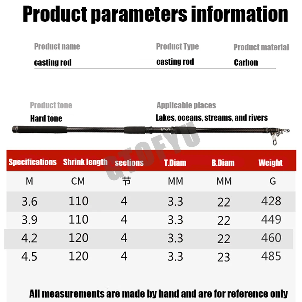 3.6M-4.5M Telescopic Fishing Rod Carbon Portable Spinning Fishing Pole for Boat Saltwater Freshwater Surfcasting Baitcasting R - imagen 5