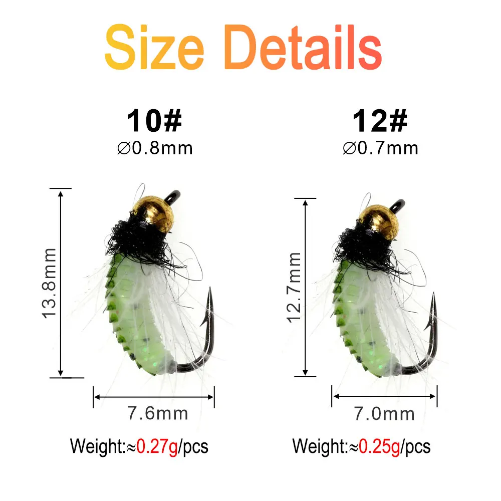 ICERIO-cebo de pesca de trucha, 24 unids/caja de latón Beadhead UV Caddi, ninfa, Scud, Mosca, pluma, CDC, hundimiento rápido - imagen 4