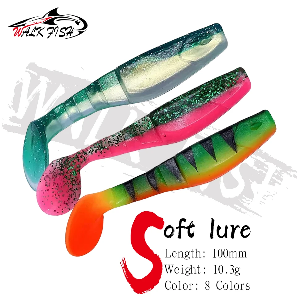 WALK FISH 3 uds 10cm 10,3g señuelos blandos cola en T Pesca Leurre doble Color sábalo pez mandarín lubina cebo Artificial de agua dulce