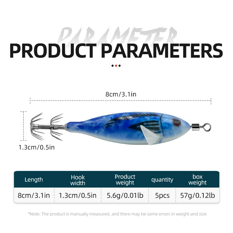 5 unids/caja simulación luminosa de madera camarones señuelos plomo plomo cebo para camarones plantillas gancho calamar pesca en el mar pulpo calamar señuelo - imagen 5
