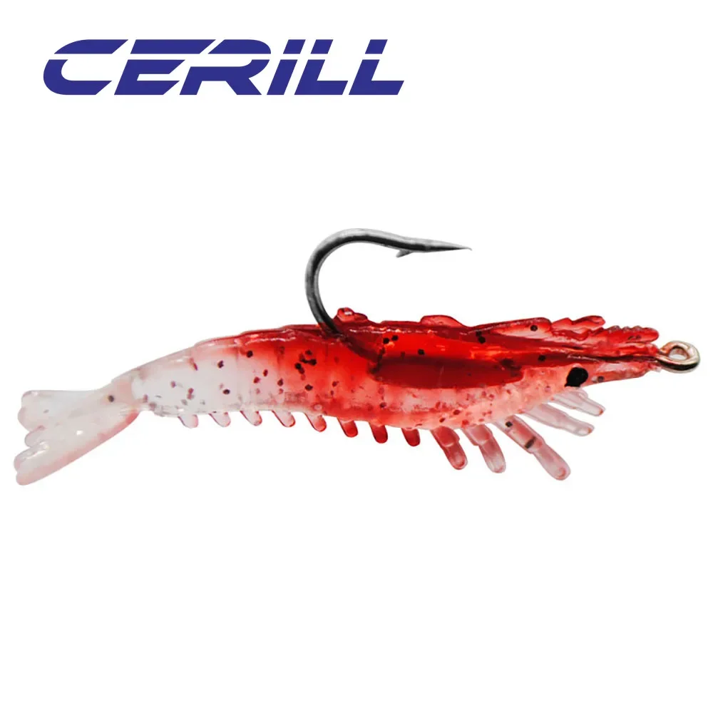 Ceril-señuelo de pesca de camarón suave de simulación, aparejo de cebo de plástico de silicona Artificial, gancho afilado, Swimbait, lubina de mar, 5 piezas, 60mm, 3g - imagen 2
