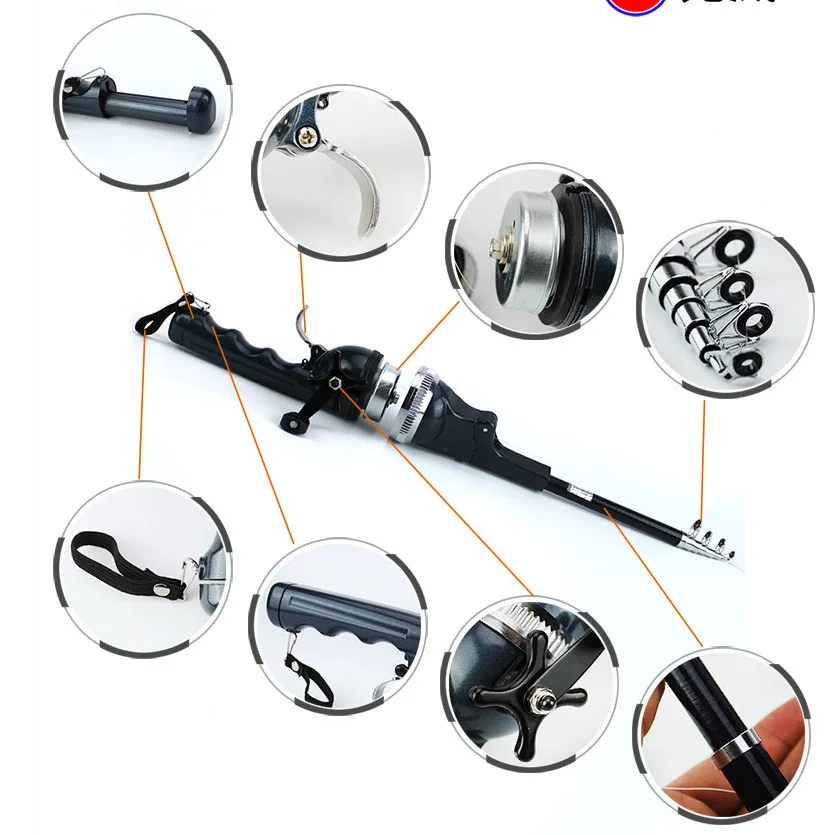Mini caña de pescar plegable portátil, postes telescópicos con línea de carrete, cañas de viaje para peces, caña giratoria plegable, juego de carretes de pesca - imagen 4