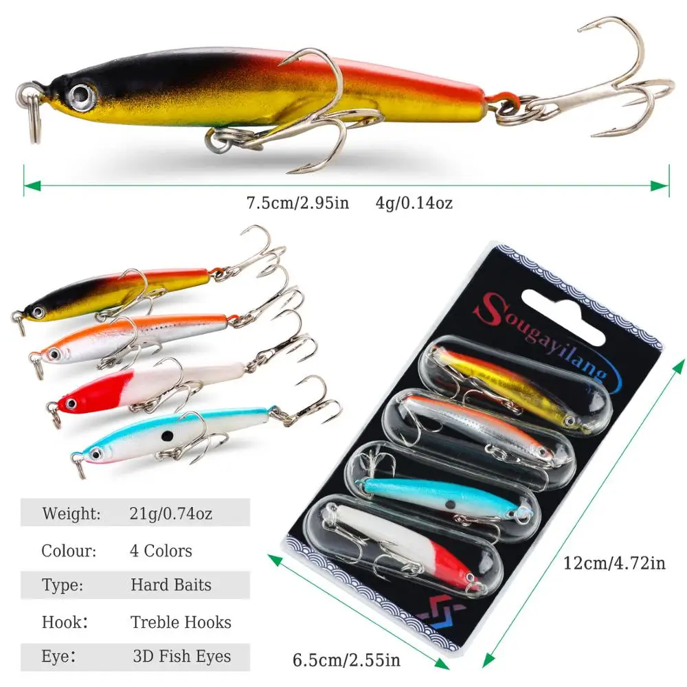Sougayilang-Juego De cebo De Pesca, 4 Uds., anzuelo anticorrosión Wobbler, señuelo De Pesca De lubina para Pesca De carpa marina, aparejos De Pesca - imagen 4