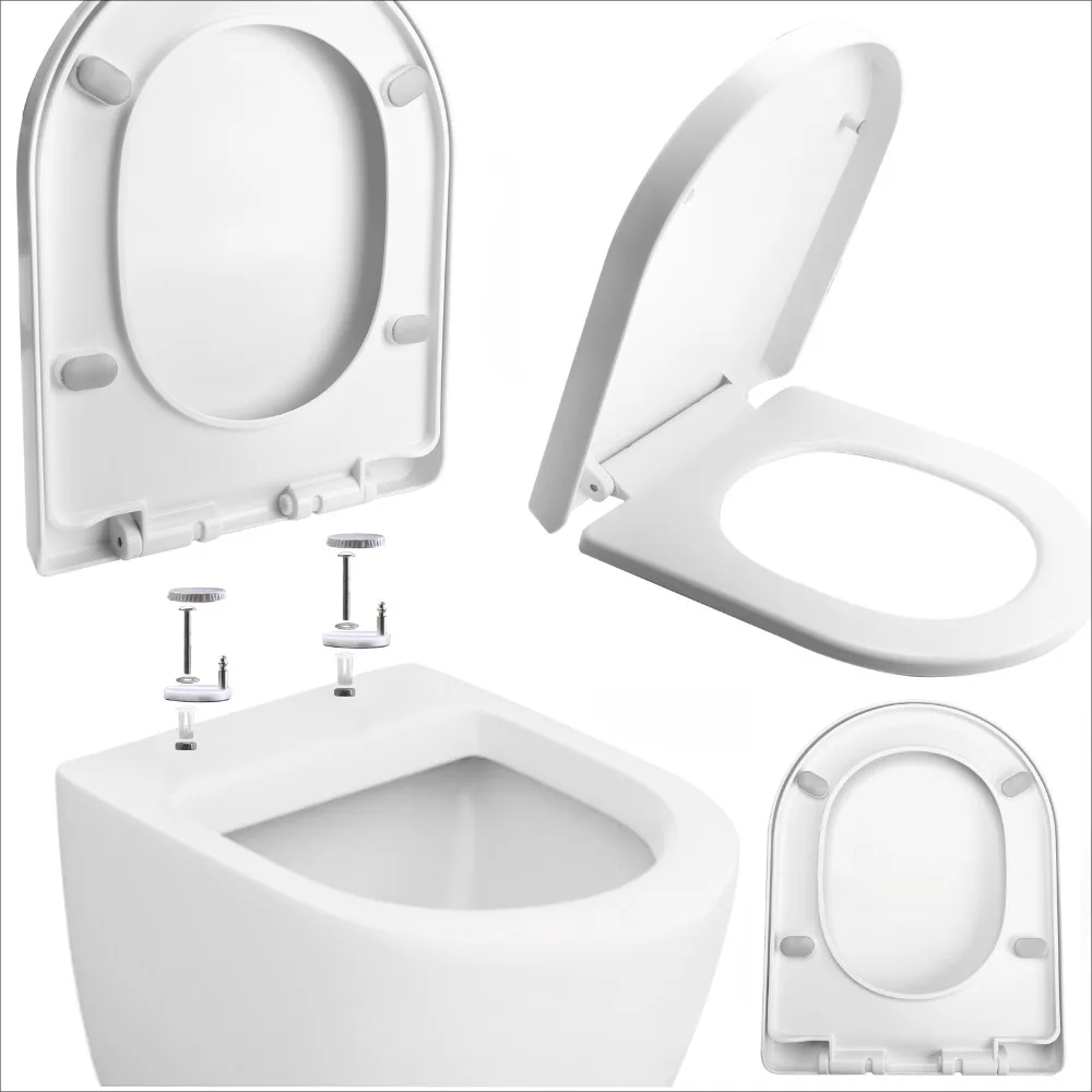 Asiento de inodoro blanco, bisagras ajustables de cierre lento, fácil de instalar y limpiar, asiento de inodoro de Cierre Suave para accesorios de baño, piezas de inodoro