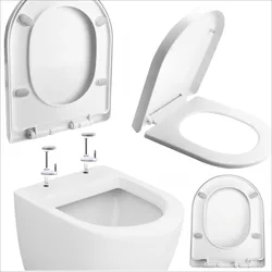 Asiento de inodoro blanco, bisagras ajustables de cierre lento, fácil de instalar y limpiar, asiento de inodoro de Cierre Suave para accesorios de baño, piezas de inodoro