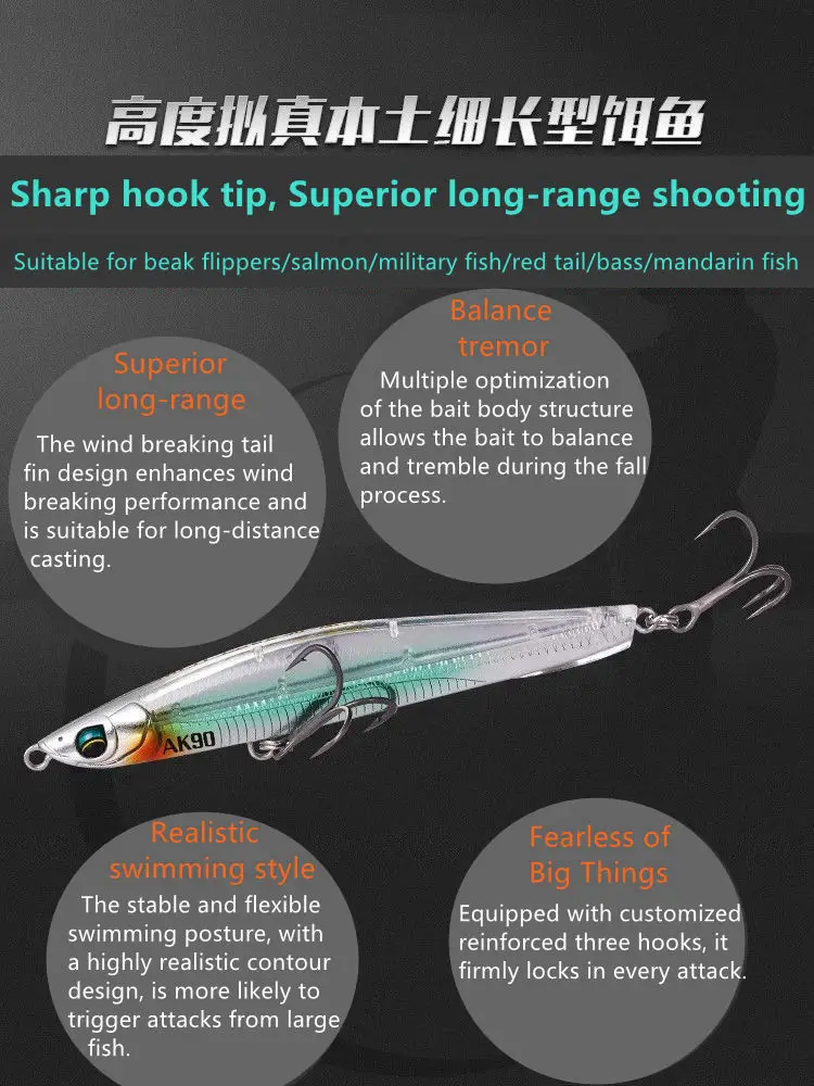 Nuevo AKFS Lanqie señuelo de pesca con lápiz que se hunde tembloroso de largo alcance 6g/15g/19g Isca Artificial Wobbler lubina cebo falso - imagen 5