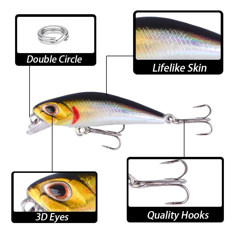 5 uds Mini Minnow Señuelos de Pesca Wobblers hundimiento lento cebo duro de plástico Artificial Crankbait Jerkbait Pesca aparejos de lubina - imagen 2