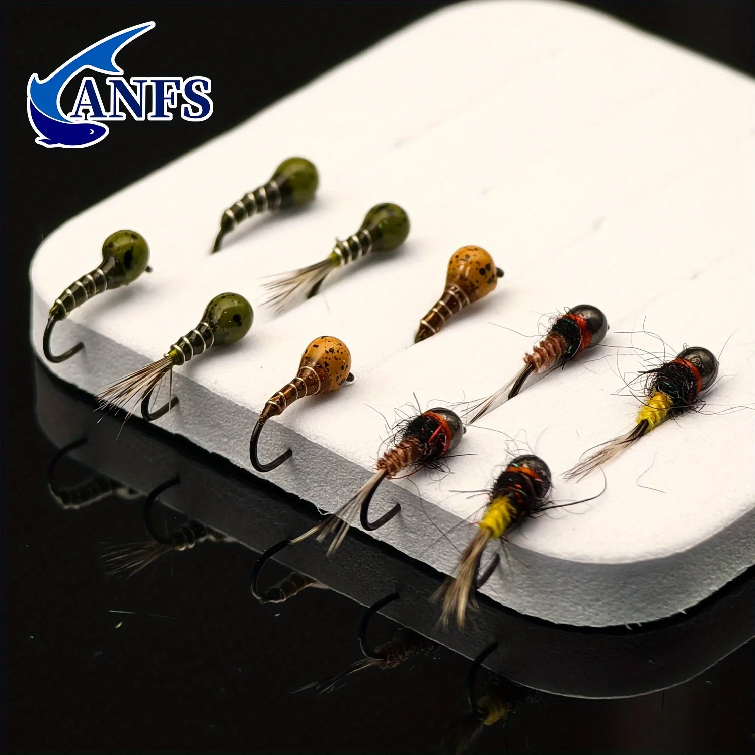 ANFS 10 unids/caja cabeza de cuentas de tungsteno mosca húmeda-cabeza de cuentas de tungsteno compensada sin púas señuelos de mosca de ninfa húmeda para trucha, grailismo, perca - imagen 3
