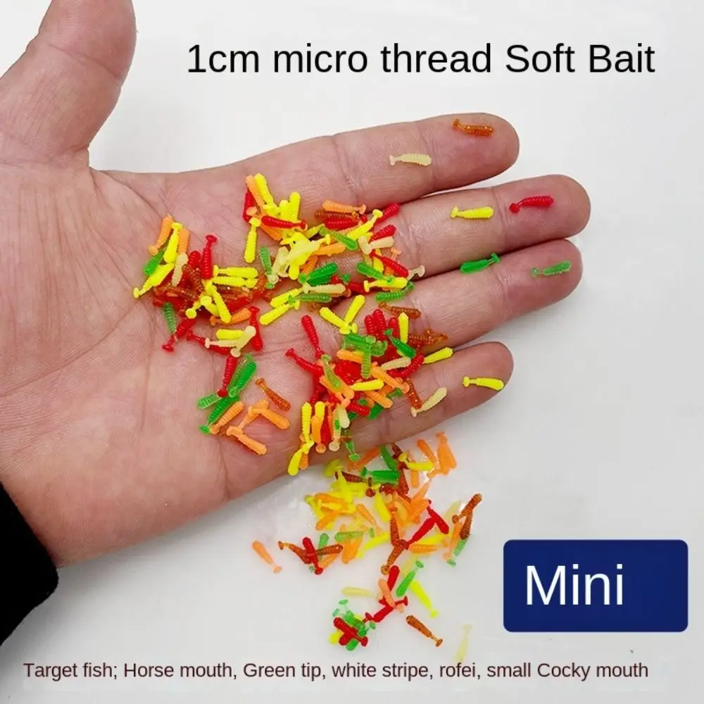 100 Uds. Señuelos blandos de pesca de silicona profesional cola en T 1cm señuelo de plantilla de pesca 6 colores señuelos de pececillo pesca