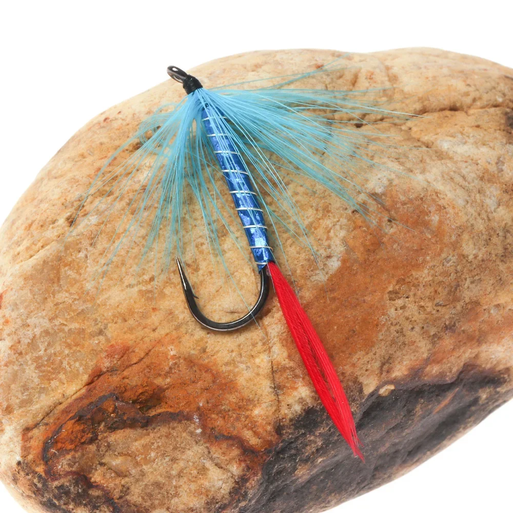 Bimoo-Señuelos de Pesca para adultos, 6 piezas, #4, azul, rojo, plateado, carnicero, mosca húmeda, gallo, Hackle, realista, puede volar, ninfa, trucha, gris - imagen 5