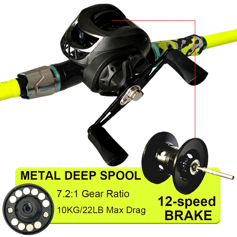 Kit combinado de carrete y caña de pescar ultraligero, carretes Baitcast de 10KG de arrastre máximo, poste de carbono, acción ML para pesca de lubina de viaje - imagen 5