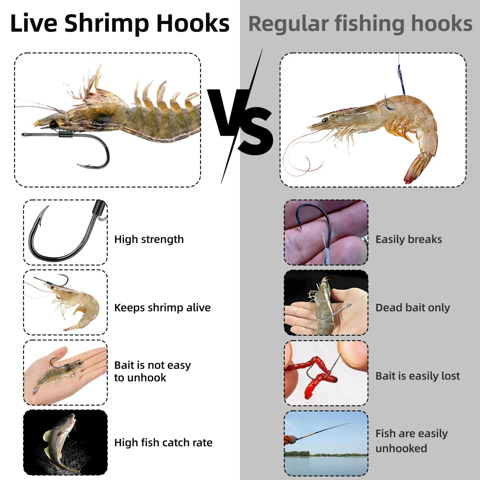 Juego de anzuelos para camarones vivos de 9KM, 10 ~ 15 Uds., anzuelo de pesca Baitholder, gancho para soporte de camarones vivos, resistente a la corrosión de alta resistencia - imagen 5