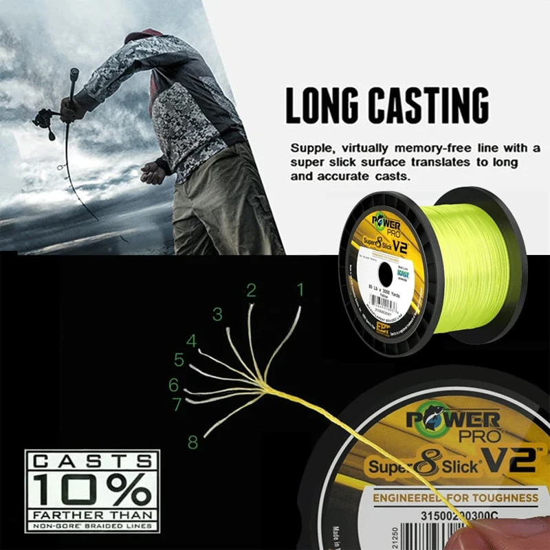 Línea de Pesca trenzada POWER PRO SSV2, multifilamento de 8 hebras para Pesca de carpa, EE. UU., multifunción, PE, 3000yds - imagen 5