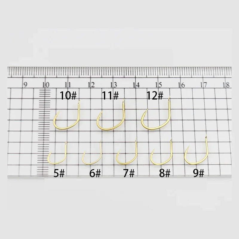 100 unids/lote 5 # -12 #   Anzuelos de pesca en balsa, Color dorado, vientre ancho, anzuelo de púas súper afilado, plantilla de acero al carbono, pesca en barco - imagen 5