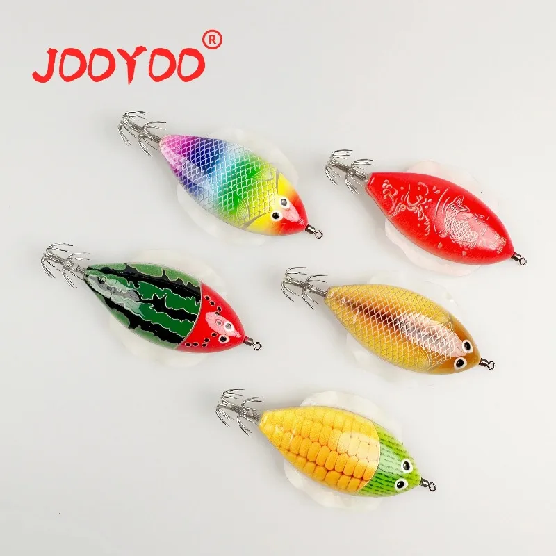 Color aleatorio, 5 uds., anzuelo de madera para camarones, calamar, anzuelo plano de madera para equilibrio de camarones, cebo simulado, cebo de imitación, señuelos de peces de plumas - imagen 4