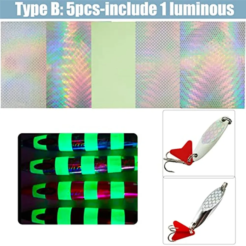 77 Uds pegatina de señuelo de pesca holográfica con ojos de pez 5D cinta de escamas de pescado pegatina luminosa DIY accesorios de señuelo de pesca - imagen 3