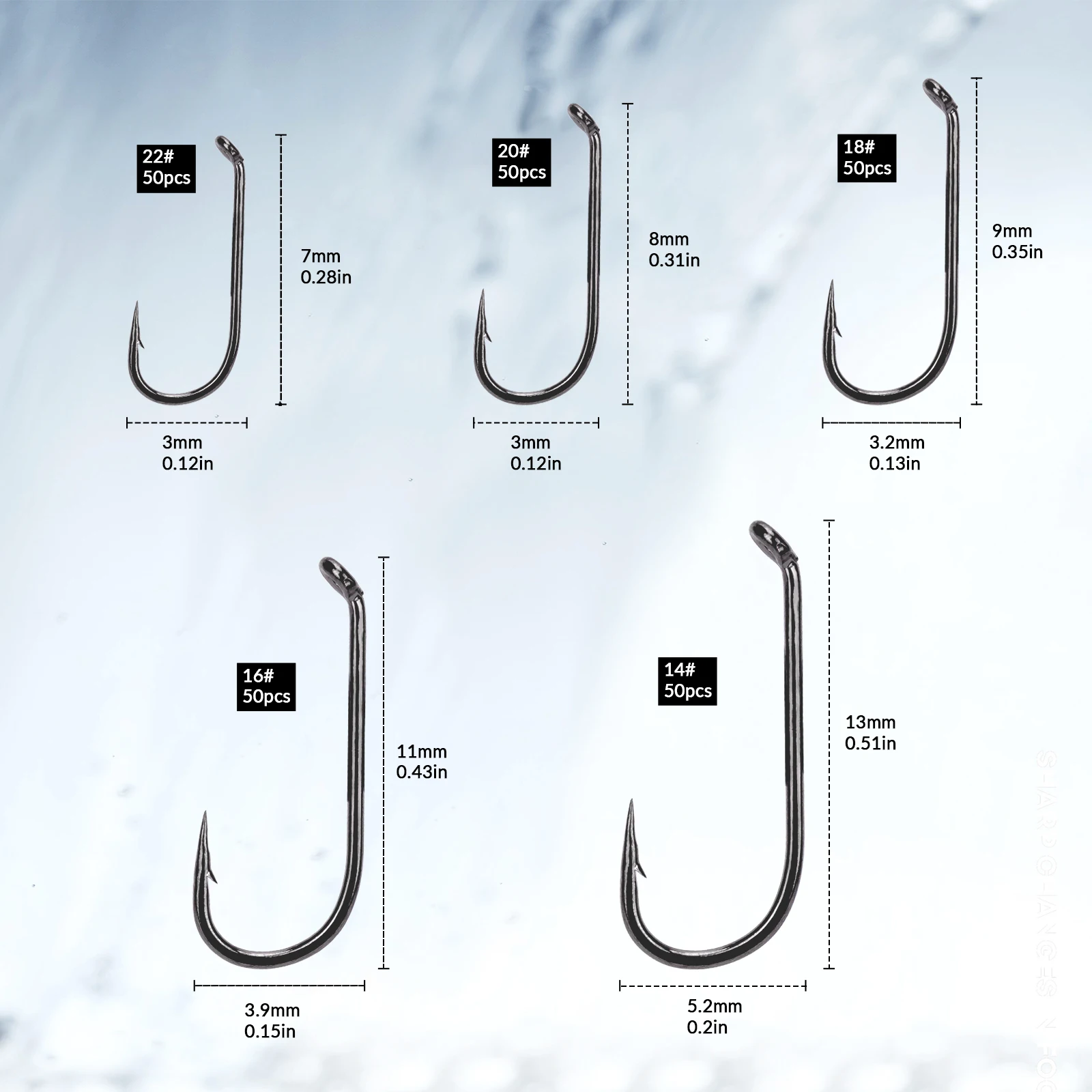 THKFISH 250 Uds Kit de anzuelos de pesca con mosca Mini vástago juego de anzuelos de atado de moscas secas 22 #   20 #   18 #   16 #   14 #   Gancho de púas con plantilla para serpentina ninfa - imagen 5