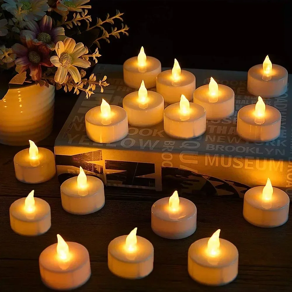 Velas LED parpadeantes sin llama con batería, candelita electrónica amarilla cálida para decoración de aniversario y boda, 12/24 unidades - imagen 5