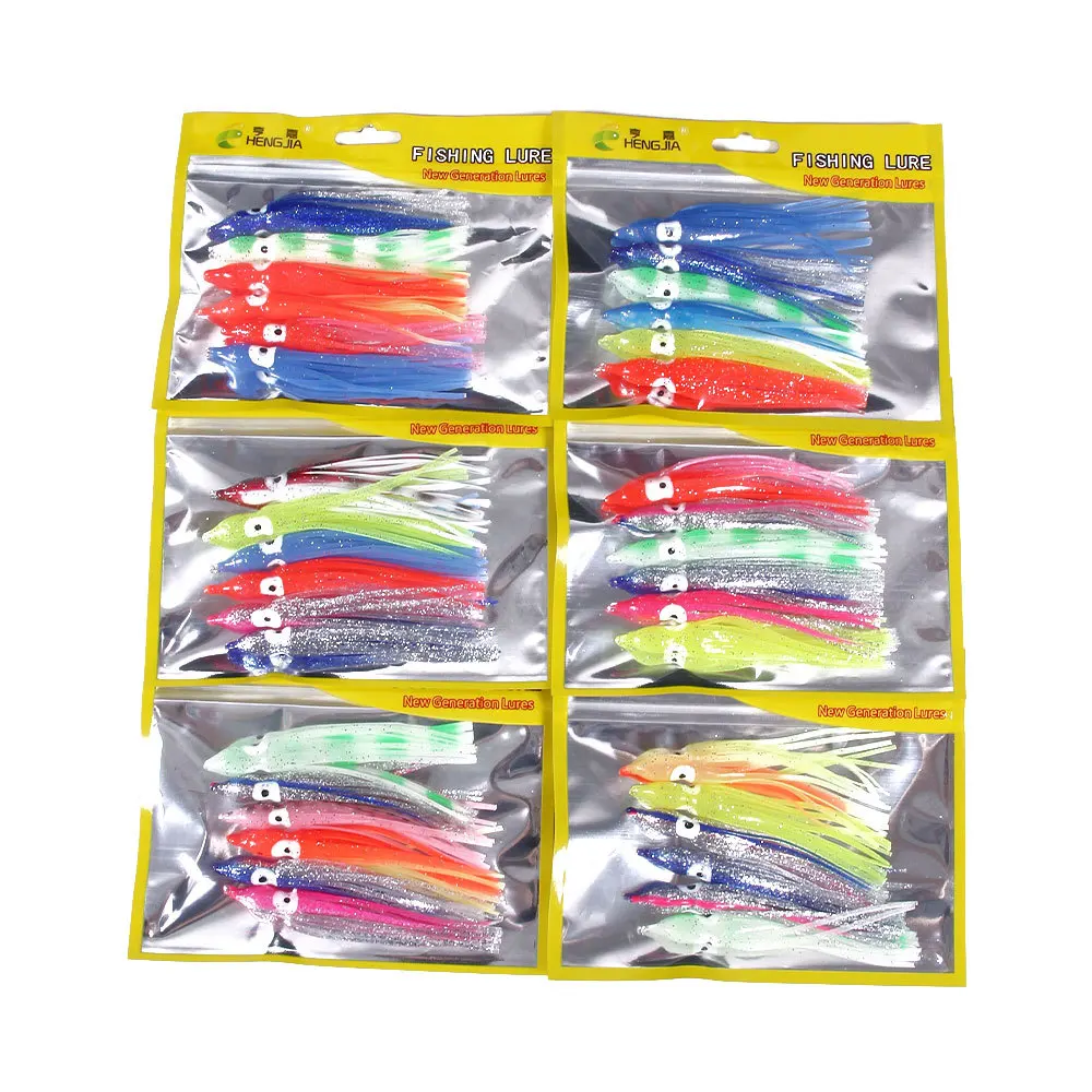 5 unids/bolsa 5-12cm 20 colores calamar brillante para señuelo de pesca hoochies de goma suave pulpo calamar falda cebo agua de mar para lubina atún - imagen 2