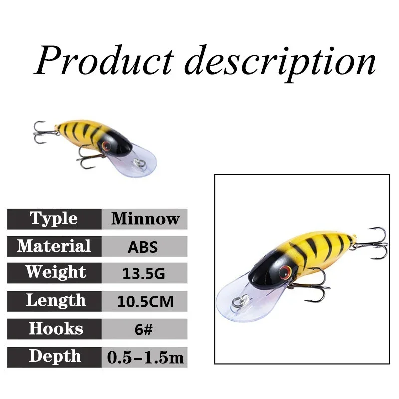 Señuelo de pesca de pececillos, cebo Artificial duro flotante, Crankbait, Lucio, trucha, Wobblers de aguas profundas, aparejos de pesca, 10,5 cm, 13,4g, 1 ud. - imagen 3