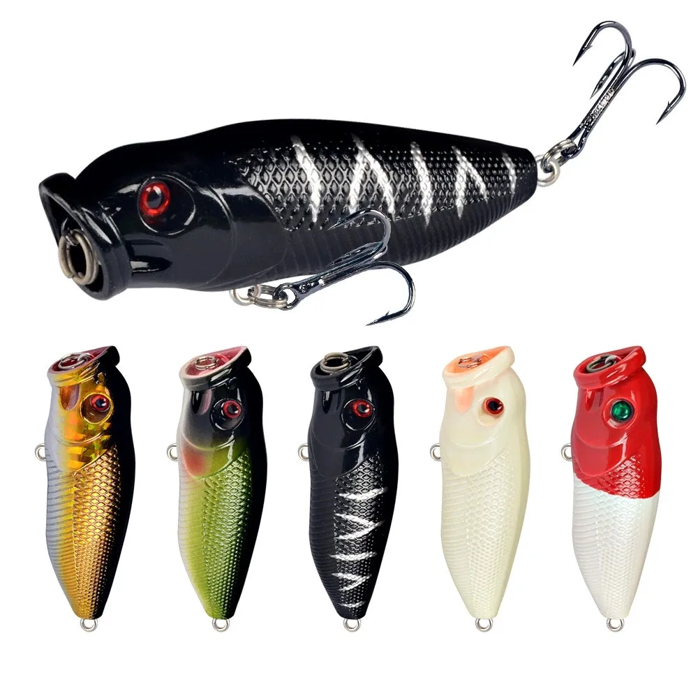 1 Uds 6,5 cm 8g señuelo de Pesca Popper cebo Artificial duro Topwater con 2 anzuelos triples Señuelos de Pesca de carpa Wobbler Crankbait Pesca - imagen 4