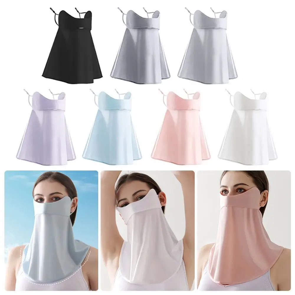Máscara de seda de hielo portátil UPF50 + Anti-UV transpirable Anti-UV cubierta facial protección del cuello al aire libre velo protector solar - imagen 3