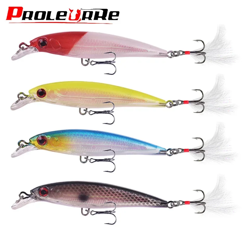 Señuelo de pesca Minnow, 9cm, 7g, Wobblers de plástico para curricán, cebos artificiales con anzuelo de plumas para lubina, aparejos de pesca Crankbait, 1 ud. - imagen 2