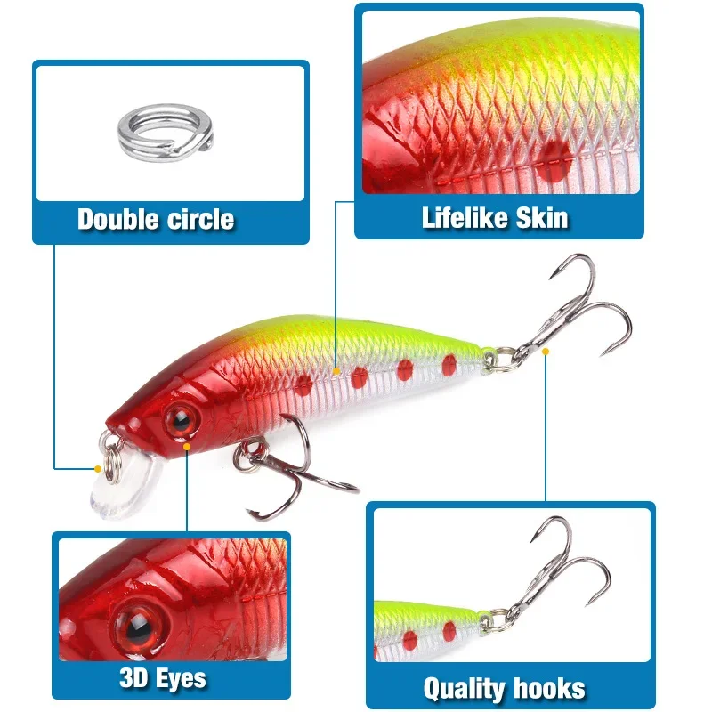 8g 7cm 1 Uds Minnow señuelo aparejos de pesca Kit de pesca cebo duro Jig Wobbler señuelos señuelo de plástico alimentador de peces señuelo de pesca - imagen 4