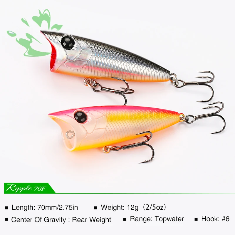 TSURINOYA-señuelo de pesca Popper 70F Topwater, Wobbler flotante, 70mm, 12g, ondulación, cebo duro Artificial para modelo de superficie de Lucio - imagen 4
