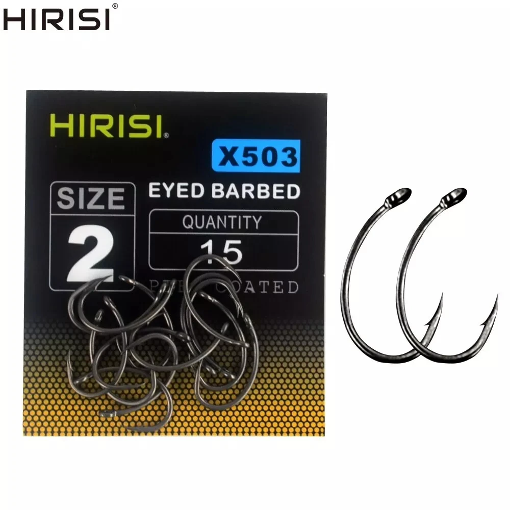 Hirisi 15 Uds. Anzuelo de púas de acero inoxidable recubierto de PTFE con alto contenido de carbono con ojo X503 accesorios de pesca - imagen 2